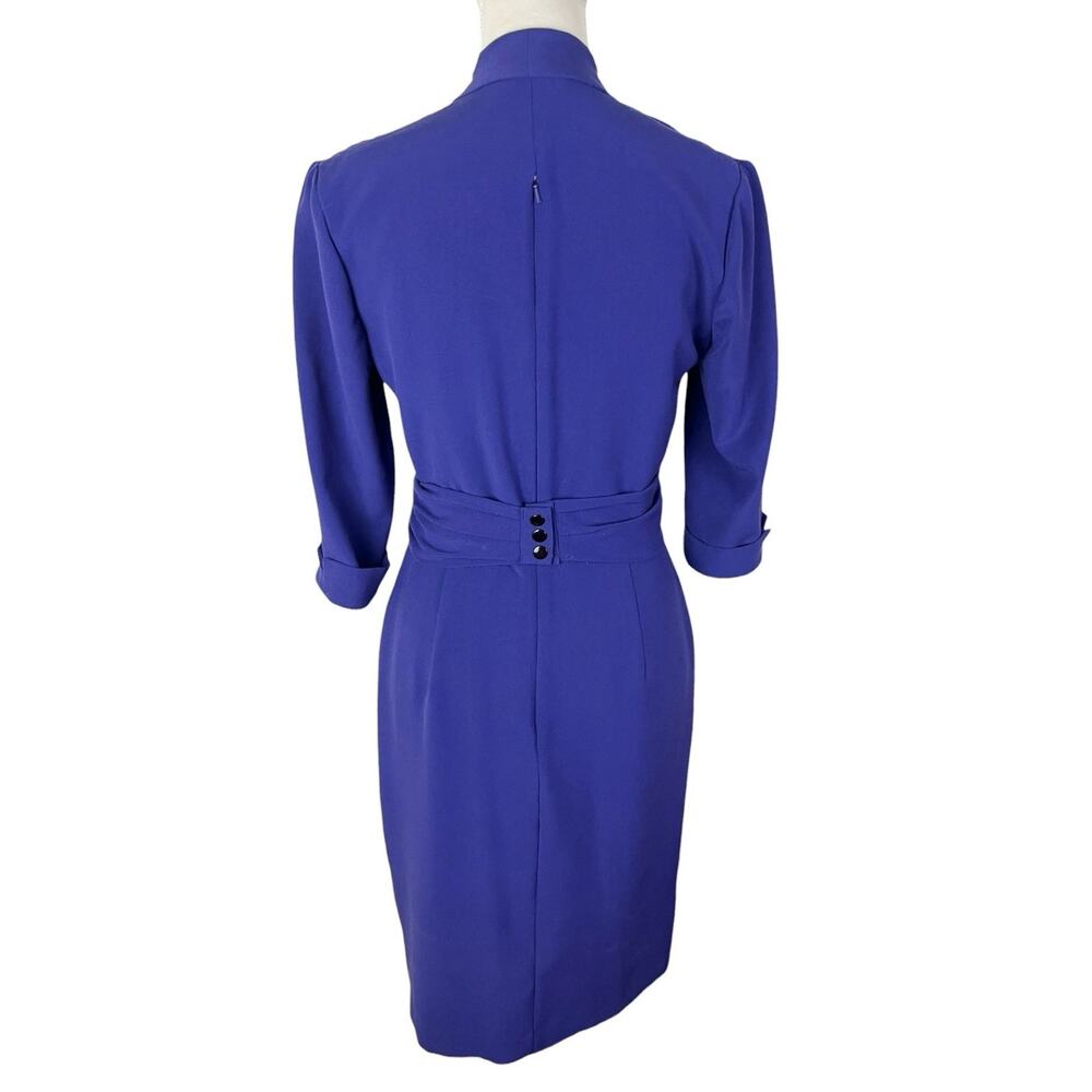 Black Halo Sheath Dress Wrap Snap Belt Half Sleeve Back Zip Career Work Size 6 - Picture 4 of 9